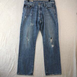Abercrombie Fitch Mens Low Rise Boot Cut Jeans Size 33x34 Blue denim Distressed